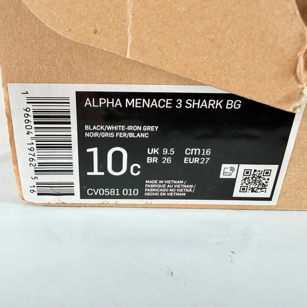 Nike Alpha Menace 3 Shark BG Football Cleats Black Grey Size‎ 10C CV0581-010